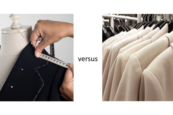 Visualisation of tailor made suit versus mass produced