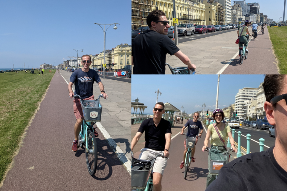 Some members of the team cycling along Kingsway in Brighton